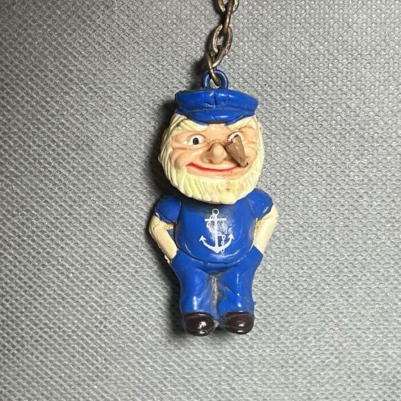 Vntg Keyring US Sailor Salty Dog Sailor w/Pipe US Navy Old Time Sailor-Keychain - Picture 6 of 10